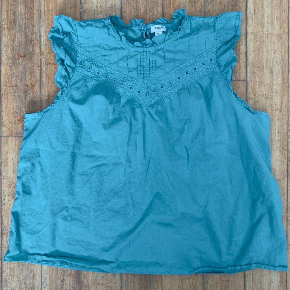 J.Crew Teal Ruffle Sleeve Women's Top